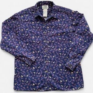 Northern Reflections Purple Flowers Corduroy Button Down Long Sleeve Shirt